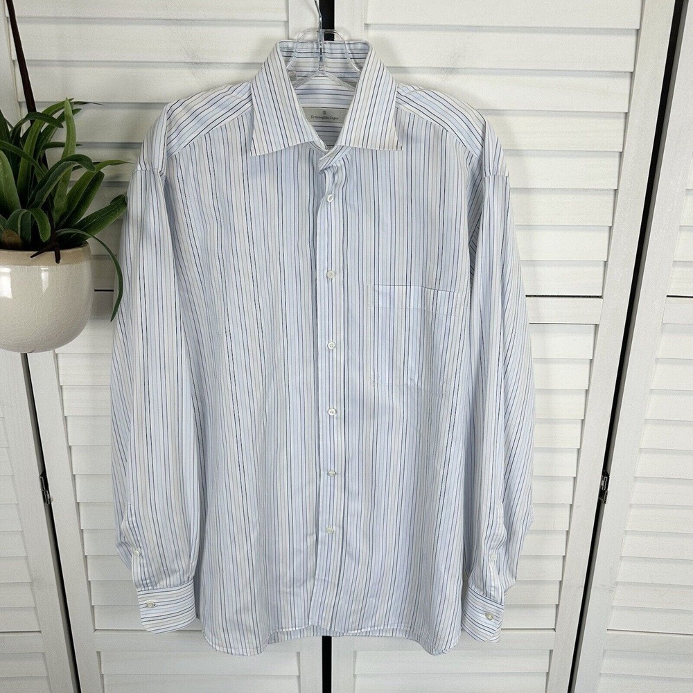 Z Ermenegildo Zegna Cotton Button Front Shirt Multi Striped Mens Size 41/16